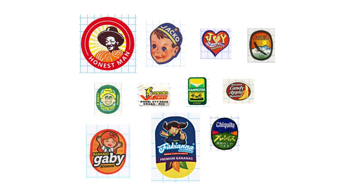 The Jacko banana label, second from the top left, is one of Martz's most prized pieces. 