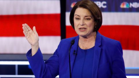 Klobuchar speaks during a Democratic presidential primary debate