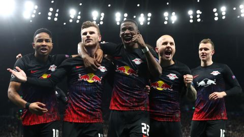 Werner (second left) has scored over a third of RB Leipzig's goals this season.