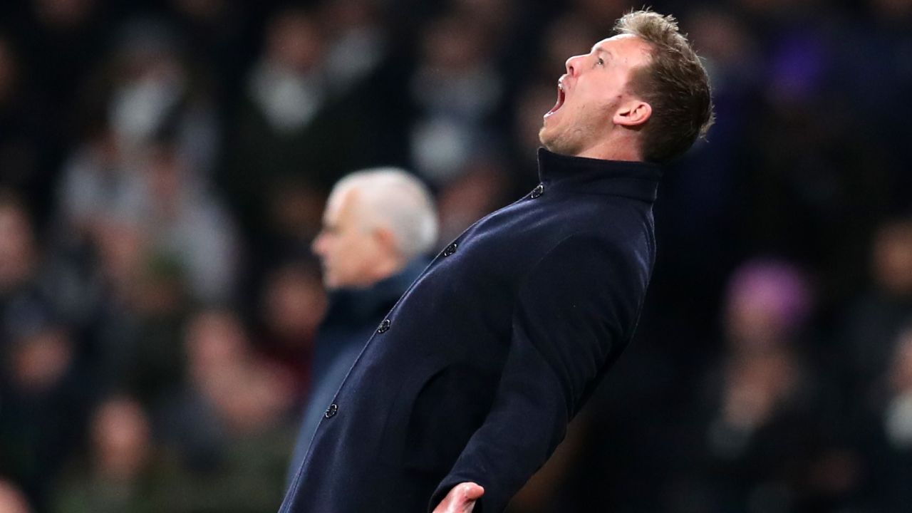 Julien Nagelsman reacts during the Champions League tie against Spurs.