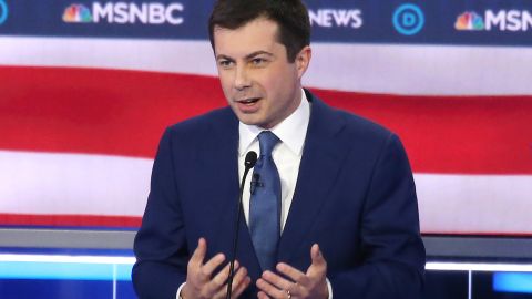 Buttigieg speaks during the Democratic presidential primary debate