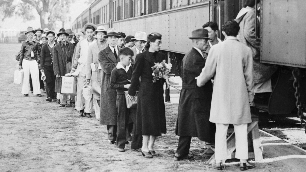 This is the first of 4500 alien and American-born Japanese to be moved from famed Santa Anita race track assembly center to the New Rohwer relocation camp in Deska County, Arkansas.