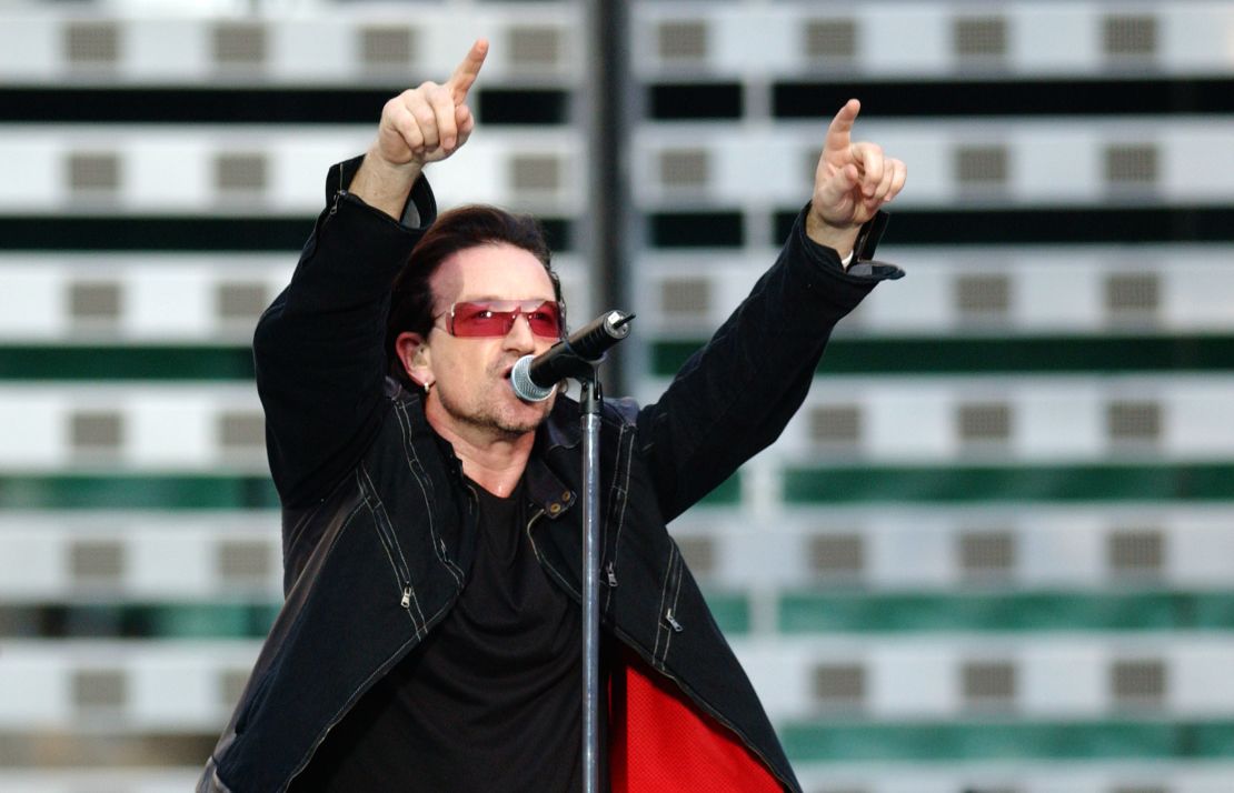 Bono performs at Twickenham Stadium in 2005 -- the venue the Irish rugby team will play at this weekend. 