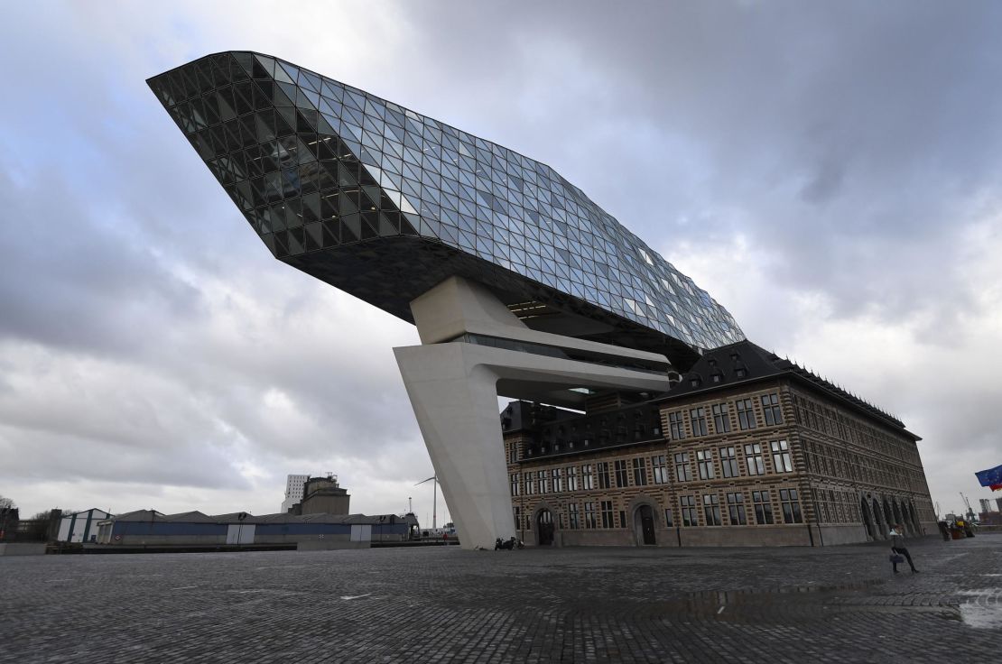 Antwerp Port Authority with its elevated extension designed by British-Iraqi architect Zaha Hadid