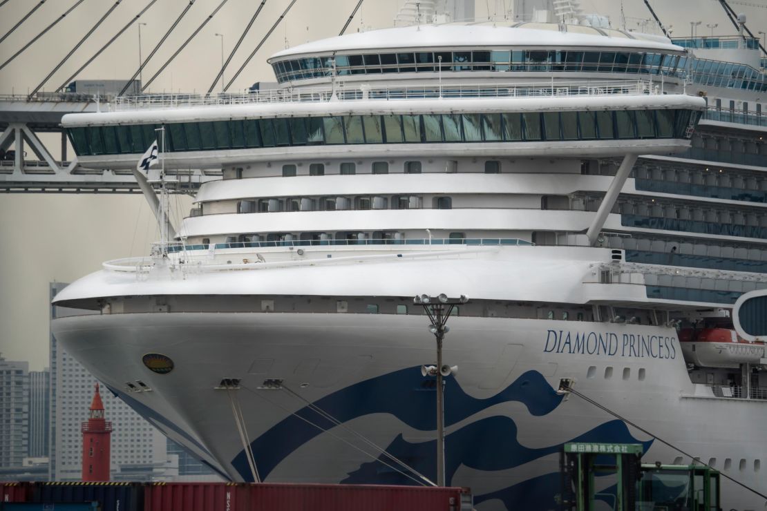 The Diamond Princess cruise ship is anchored at Daikoku Pier of the Yokohama Port. The ship will sail after as major cleaning effort.