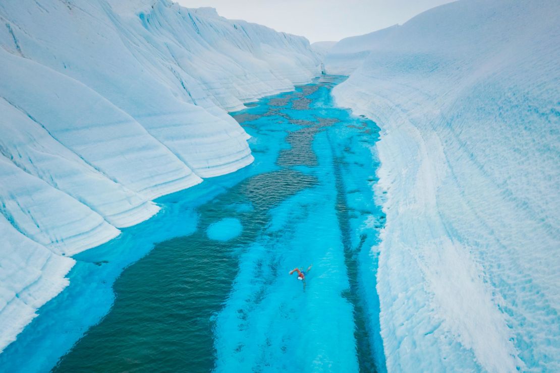 Pugh swims in the Antarctic in January 2020. 