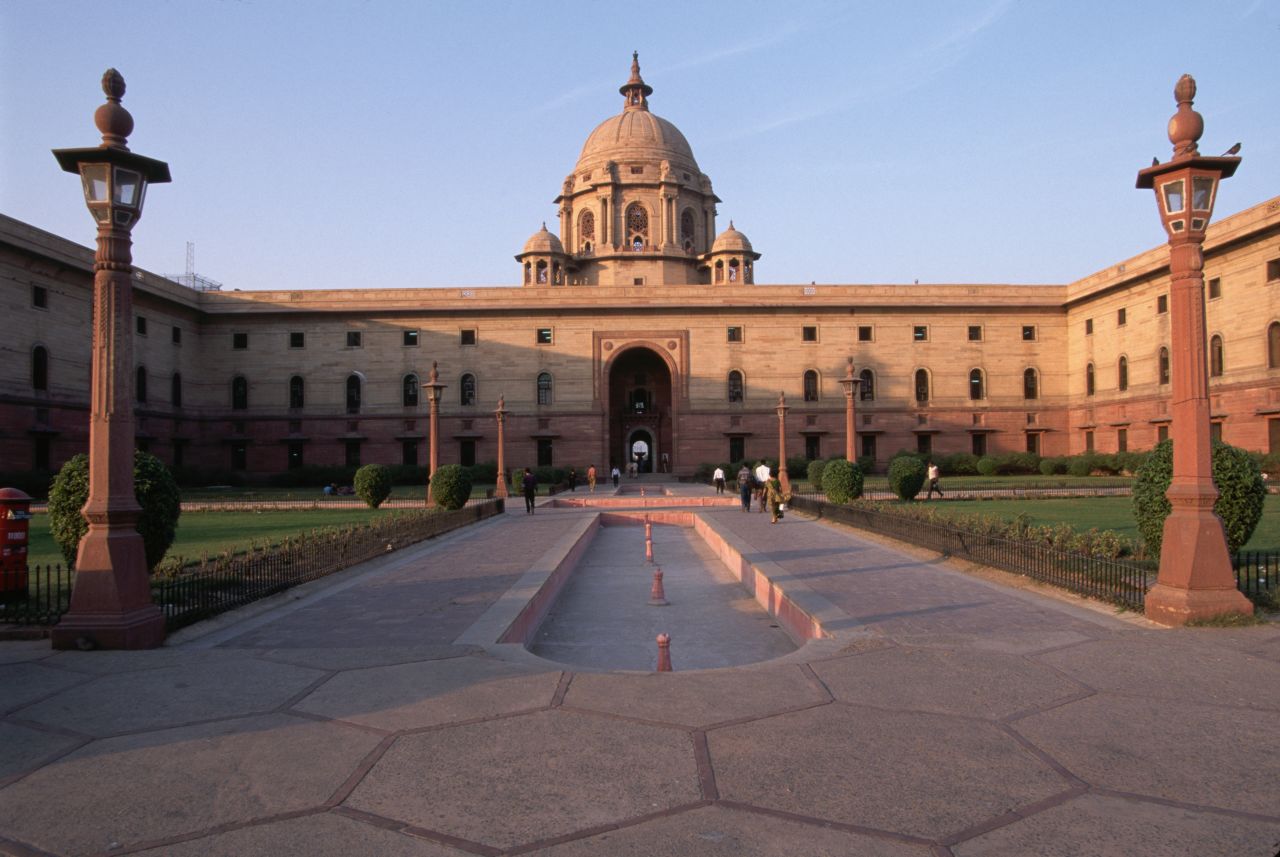 Sunlight catches the north facade of the Rashtrapati Bhavan. This is where the President of India gets to live.