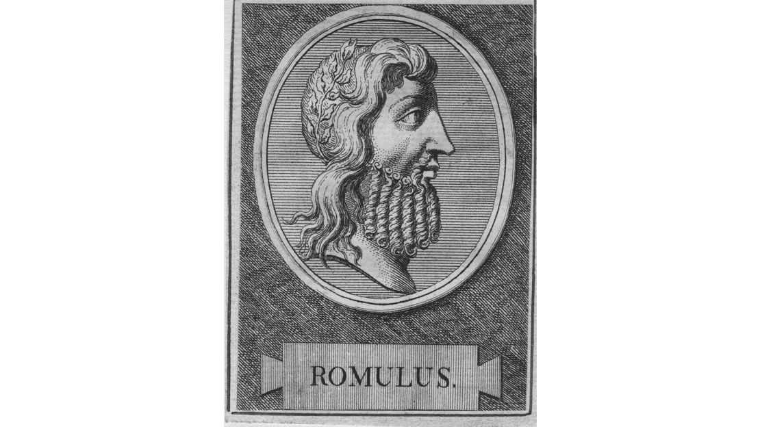 Romulus is the legendary founder and first King of Rome, pictured here in an enscribing from circa 720 BC.