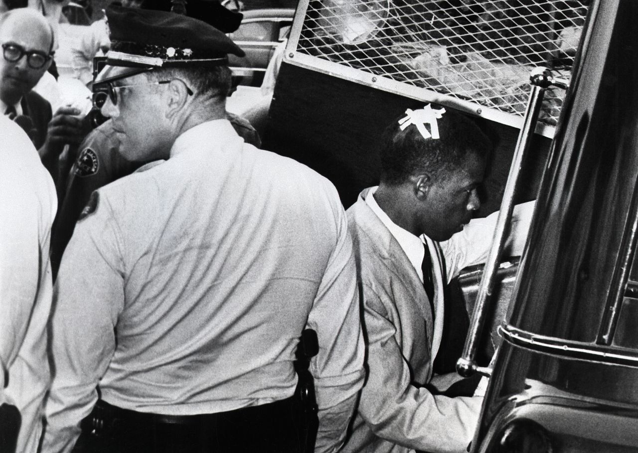 Lewis has tape on his head, marking the spot where he was struck during racial violence in Montgomery, Alabama, in May 1961. That month,<a href="https://www.cnn.com/2017/02/15/us/gallery/tbt-freedom-riders/index.html" target="_blank"> the Freedom Ride movement</a> began with interstate buses driving into the Deep South to challenge segregation that persisted despite recent Supreme Court rulings. In some cities, the activists were arrested and brutally beaten.