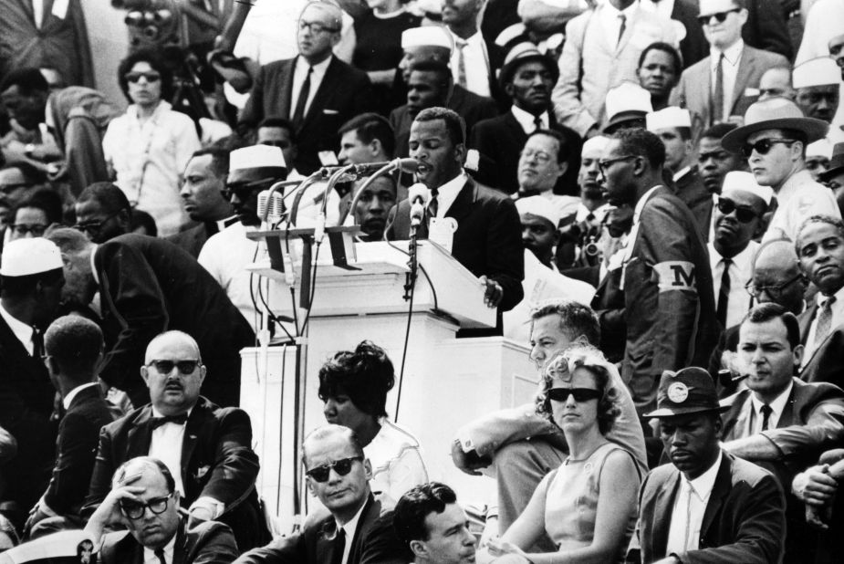 Lewis addresses the crowd during the 1963 March on Washington.