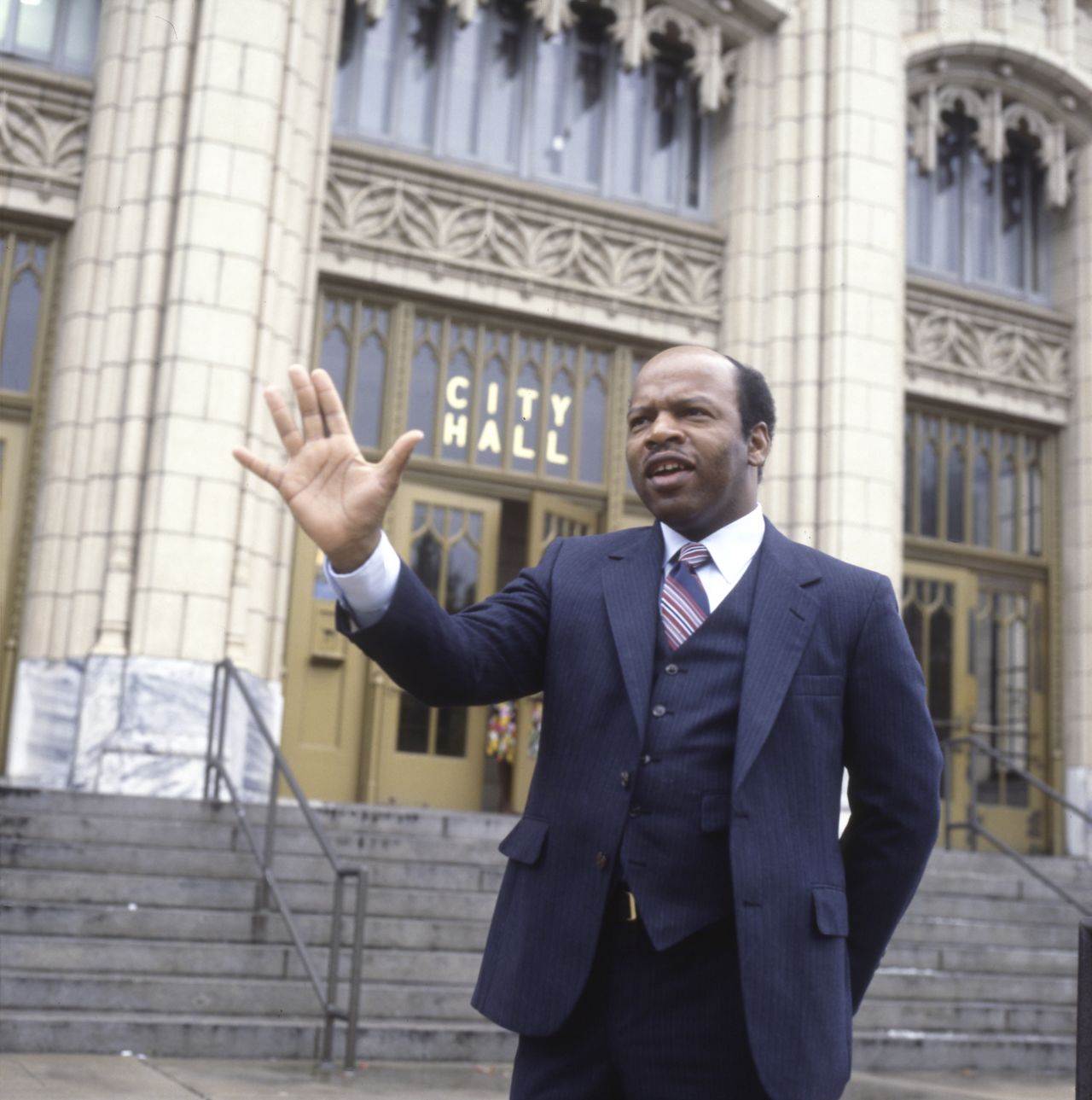 Lewis speaks outside Atlanta City Hall in October 1982.