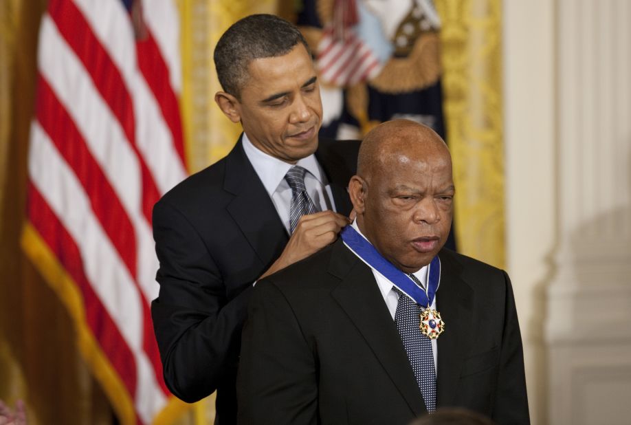 President Barack Obama awards Lewis the Presidential Medal of Freedom in 2011. "All these years later, (Lewis) is known as the Conscience of the United States Congress, still speaking his mind on issues of justice and equality," Obama said. "And generations from now, when parents teach their children what is meant by courage, the story of John Lewis will come to mind -- an American who knew that change could not wait for some other person or some other time; whose life is a lesson in the fierce urgency of now."