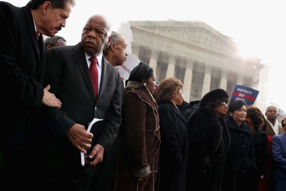 Lewis and other members of Congress rally on the steps of the US Supreme Court in February 2013. They were joined by civil rights icons as the court prepared to hear oral arguments in Shelby County v. Holder, a legal challenge to Section 5 of the Voting Rights Act.