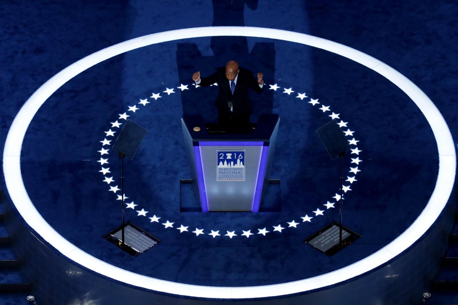 Lewis delivers a speech on the second day of the Democratic National Convention in July 2016.