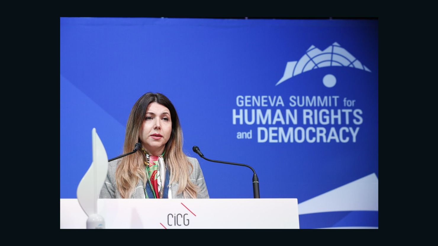 Iranian women's rights activist Shaparak Shajarizadeh receives the 2020 Geneva Summit International Women's Rights Award.