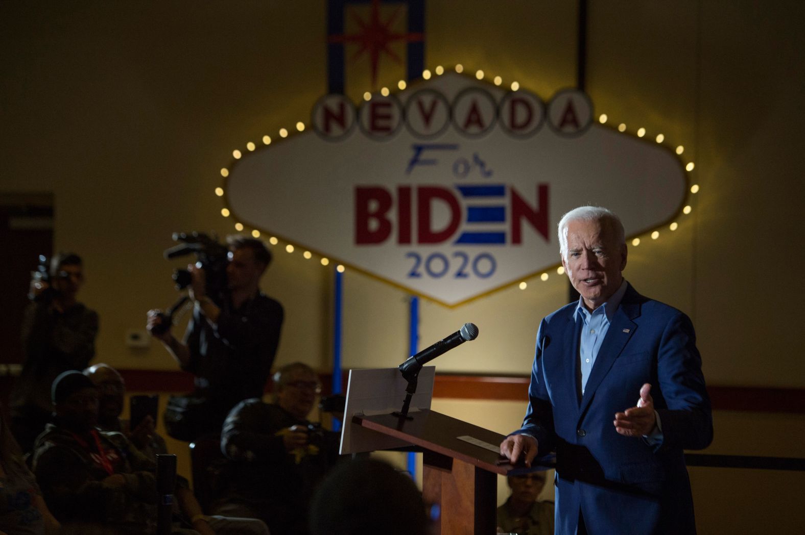Biden speaks at a campaign event in Las Vegas on February 15.