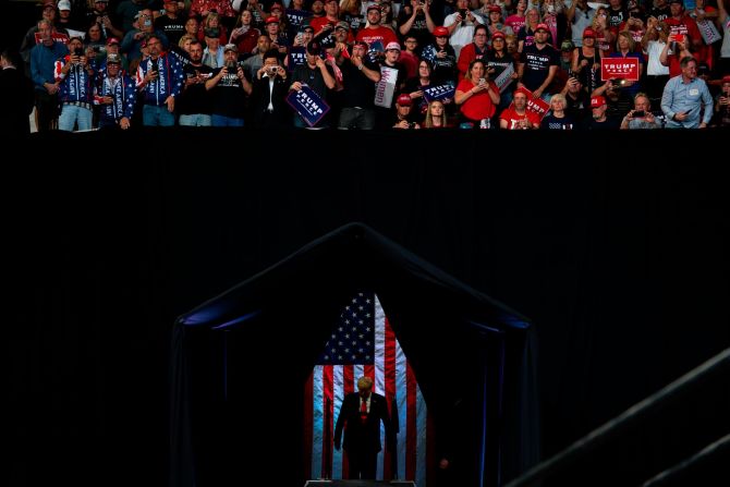 President Donald Trump arrives to speak at a campaign rally in Phoenix on Wednesday, February 19.