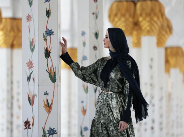 Ivanka Trump, a senior White House adviser and daughter to President Donald Trump, visits the Sheikh Zayed Grand Mosque during a trip to Abu Dhabi, United Arab Emirates, on Saturday, February 15.