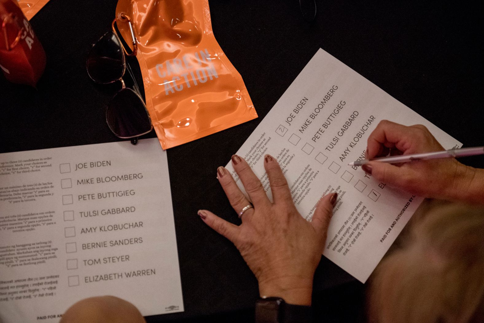 Domestic workers cast ballots voicing their opinions of who they would like to endorse during Care in Action's forum in Las Vegas on Tuesday.