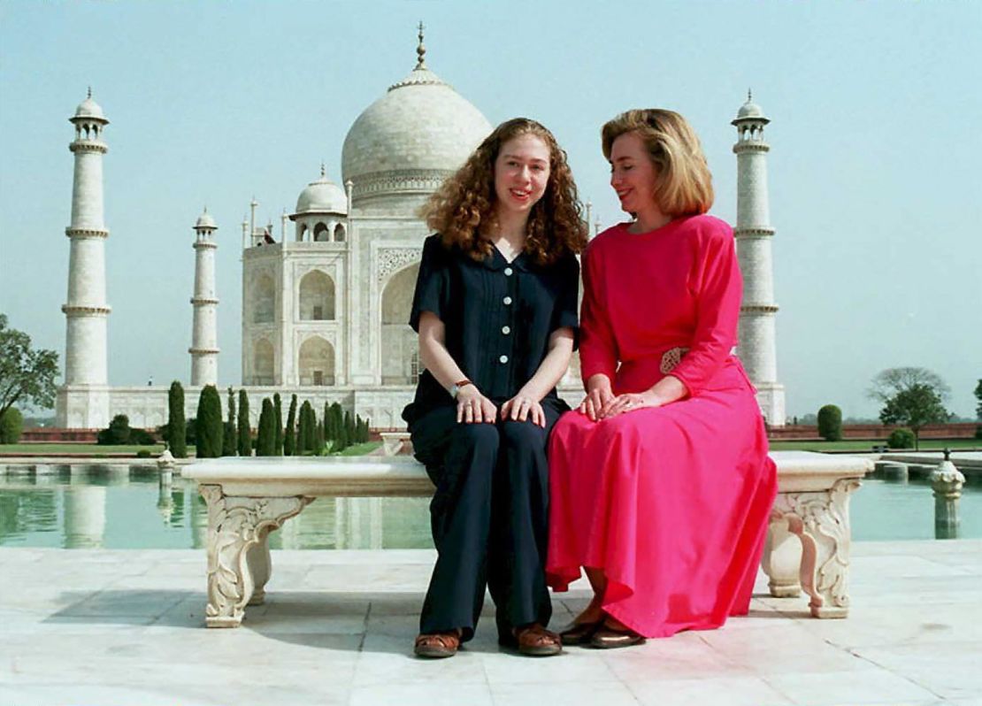 Hillary Clinton and her daughter Chelsea visit the Taj Mahal, in Agra, India, during a break in the first lady's 12-day tour of South Asia.