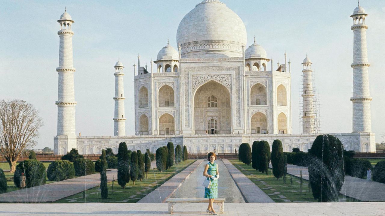 Jackie Kennedy, with the Taj Mahal in the background, is shown on tour in India, in March 1962. 