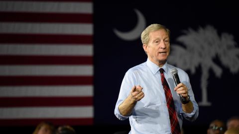 Democratic presidential hopeful Tom Steyer speaks at a campaign town hall event, Monday, February 10, 2020, in Rock Hill, South Carolina.