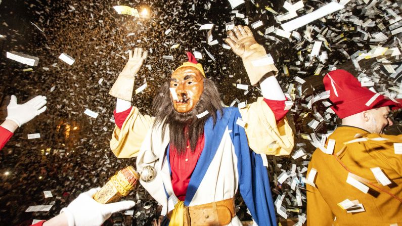 <strong>Lucerne, Switzerland: </strong>Costumed revelers attend the "Urknall" (Big Bang), which takes place at 5 a.m. and initiates Carnival on Thursday, February 20.