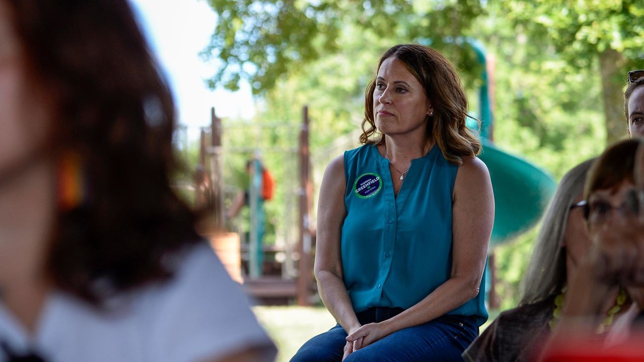 Democratic senate candidate Theresa Greenfield attends at a picnic hosted by the Adair County Democrats in Greenfield, Iowa in August 2019.