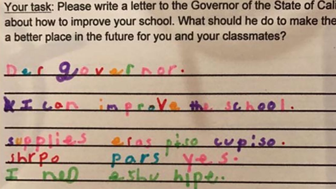 An example of a second grader's writing proficiency level at a California school
