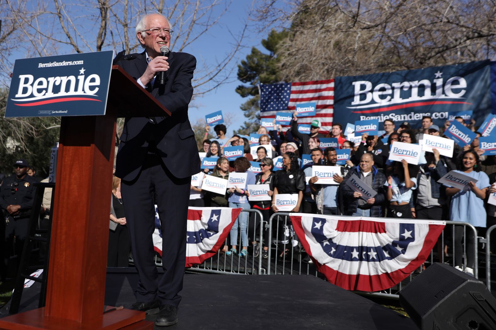 Sanders speaks at a rally in Las Vegas on Tuesday.