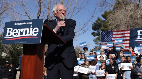 Democratic presidential candidate Bernie Sanders speaks during a campaign rally at the University of Nevada on Tuesday, February 18, in Las Vegas.