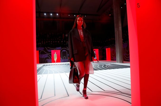 Tailored blazers and cinched waists featured heavily at Prada's Autumn-Winter 2020 show.