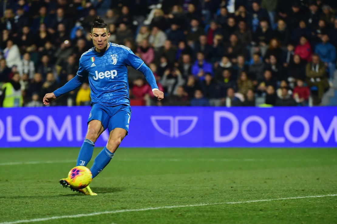 Cristiano Ronaldo slots home the opening goal for Juventus in a 2-1 win at SPAL, the 11th straight Serie A game the Portuguese star has scored in.