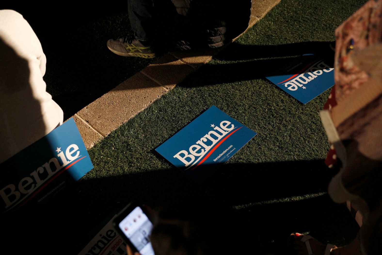 Placards lay on the ground during a Sanders campaign event in Las Vegas on Friday.