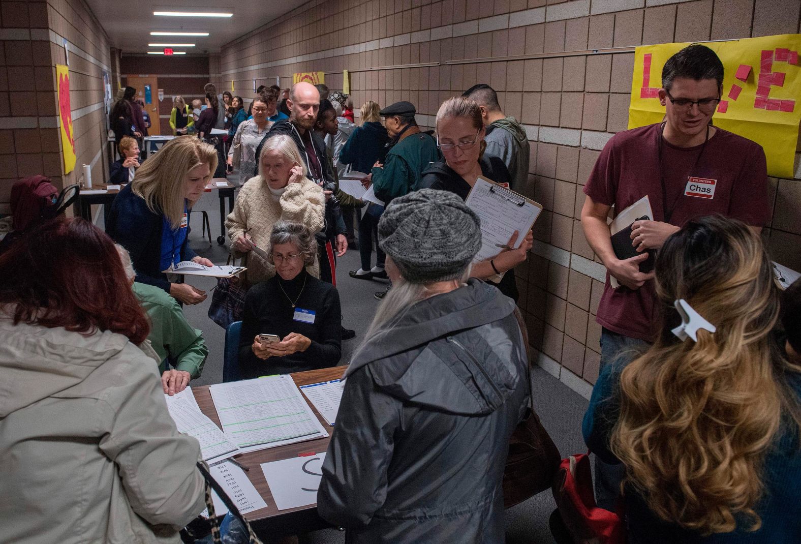Las Vegas residents wait to cast their votes on Saturday.