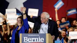 Democratic presidential candidate Sen. Bernie Sanders, I-Vt., right, with his wife Jane, speaks during a campaign event in San Antonio, Saturday, Feb. 22, 2020. 