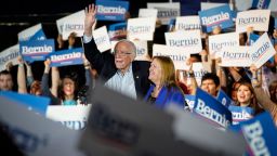 Democratic presidential candidate Sen. Bernie Sanders (I-VT) and his wife Jane Sanders wave as they exit the stage after winning the Nevada caucuses during a campaign rally at Cowboys Dancehall on February 22, 2020 in San Antonio, Texas. 