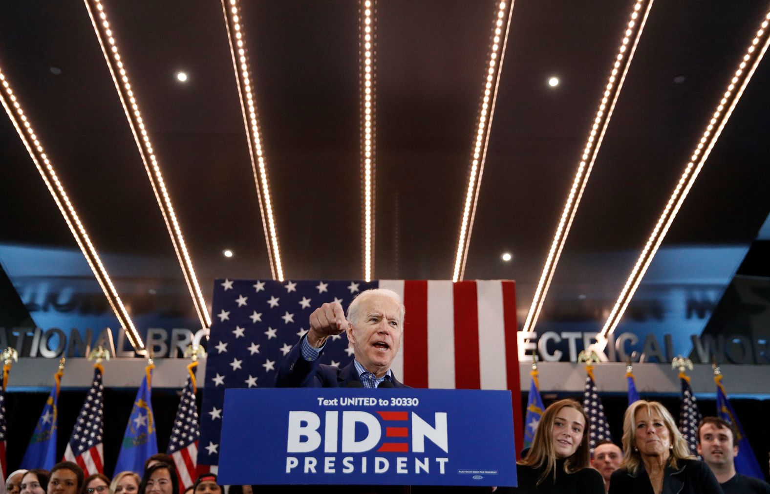 Former Vice President Joe Biden speaks in Las Vegas on Saturday as the votes were being counted. "I know we don't have the final results yet, but I feel really good," <a href="index.php?page=&url=https%3A%2F%2Fwww.cnn.com%2Fpolitics%2Flive-news%2Fnevada-caucuses-live-results-updates-2020%2Fh_0eedc1dc4991d1c0acbf5ff66a68f7da" target="_blank">Biden told the crowd.</a> "You put me in a position, you know the press is ready to declare people dead quickly, but we're alive and we're coming back and we're going to win."