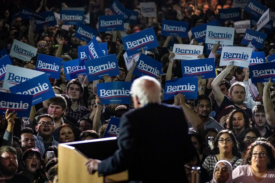 Bernie Sanders speaks after winning the Nevada caucuses during a campaign rally at Cowboys Dancehall on February 22, 2020 in San Antonio, Texas.