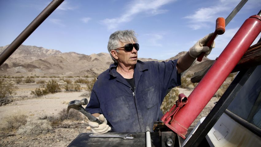 'Mad' Mike Hughes prepares the mobile home that will act as his rocket launcher in his roadside launch area near Amboy, California, USA 27 November 2017. Hughes will launch his steam-powered rocket in an attempt to prove that the earth is flat. The US Federal Bureau of Land Management put the original launch on hold prompting Hughes to relocate his launch area to private land.