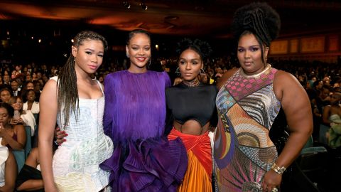 PASADENA, CALIFORNIA - FEBRUARY 22: (L-R) Storm Reid, Rihanna, Janelle Monáe, and Lizzo attend the 51st NAACP Image Awards, Presented by BET, at Pasadena Civic Auditorium on February 22, 2020 in Pasadena, California. (Photo by Paras Griffin/Getty Images for BET)