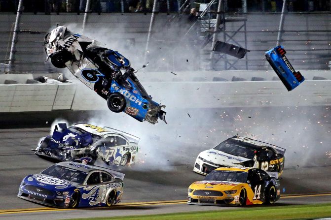 NASCAR driver Ryan Newman is airborne during a terrifying crash on the final lap of the Daytona 500 on February 17. <a href="index.php?page=&url=https%3A%2F%2Fwww.cnn.com%2F2020%2F02%2F17%2Fus%2Fnascar-ryan-newman-accident%2Findex.html" target="_blank">Newman was immediately hospitalized</a> after the crash with non-life threatening injuries and was <a href="index.php?page=&url=https%3A%2F%2Fwww.cnn.com%2F2020%2F02%2F19%2Fus%2Fryan-newman-crash-recovery-spt-trnd%2Findex.html" target="_blank">released two days later</a>.