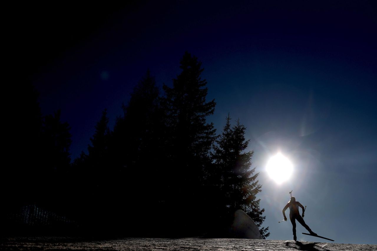A biathlete competes during the women's 15 km individual competition at the IBU World Championships Biathlon in Antholz-Anterselva, Italy on February 18.