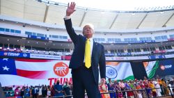 US President Donald Trump waves after attending 'Namaste Trump' rally at Sardar Patel Stadium in Motera, on the outskirts of Ahmedabad, on February 24, 2020. (Photo by Mandel NGAN / AFP) (Photo by MANDEL NGAN/AFP via Getty Images)