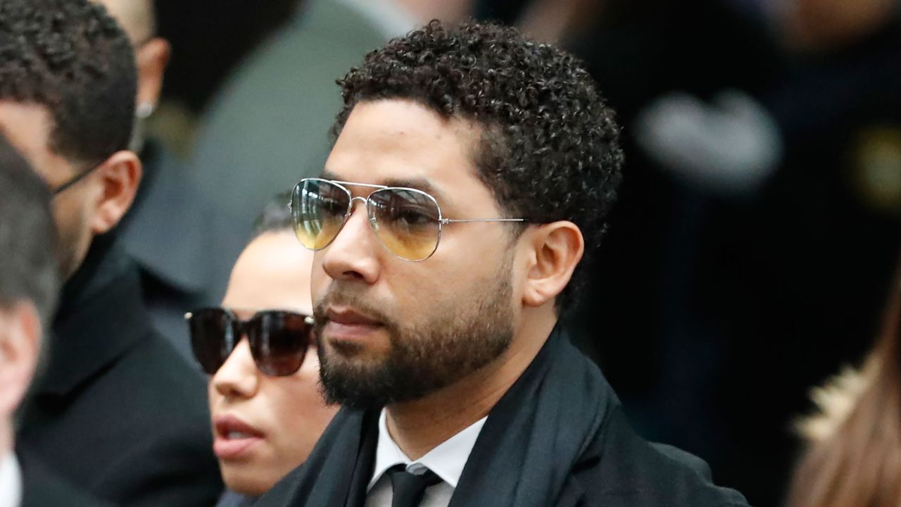 Smollett arrives at a Chicago courthouse Monday, almost a year after his last appearance.