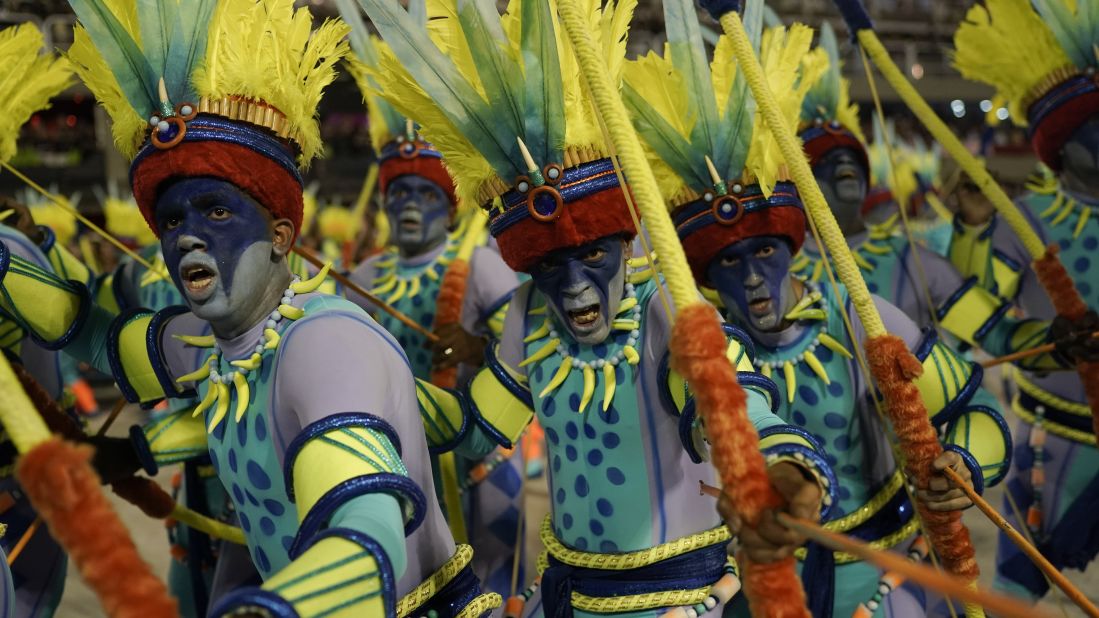 <strong>Rio de Janeiro, Brazil: </strong>Performers from the Portela samba school parade during Carnival celebrations at the Sambadrome in Rio on Monday, February 24.