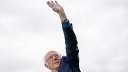 Democratic presidential candidate Sen. Bernie Sanders waves as he arrives onstage for a campaign rally at Vic Mathias Shores Park on February 23, 2020 in Austin, Texas. 