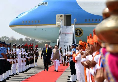 Modi accompanies Trump after the President landed in Ahmedabad on Monday.