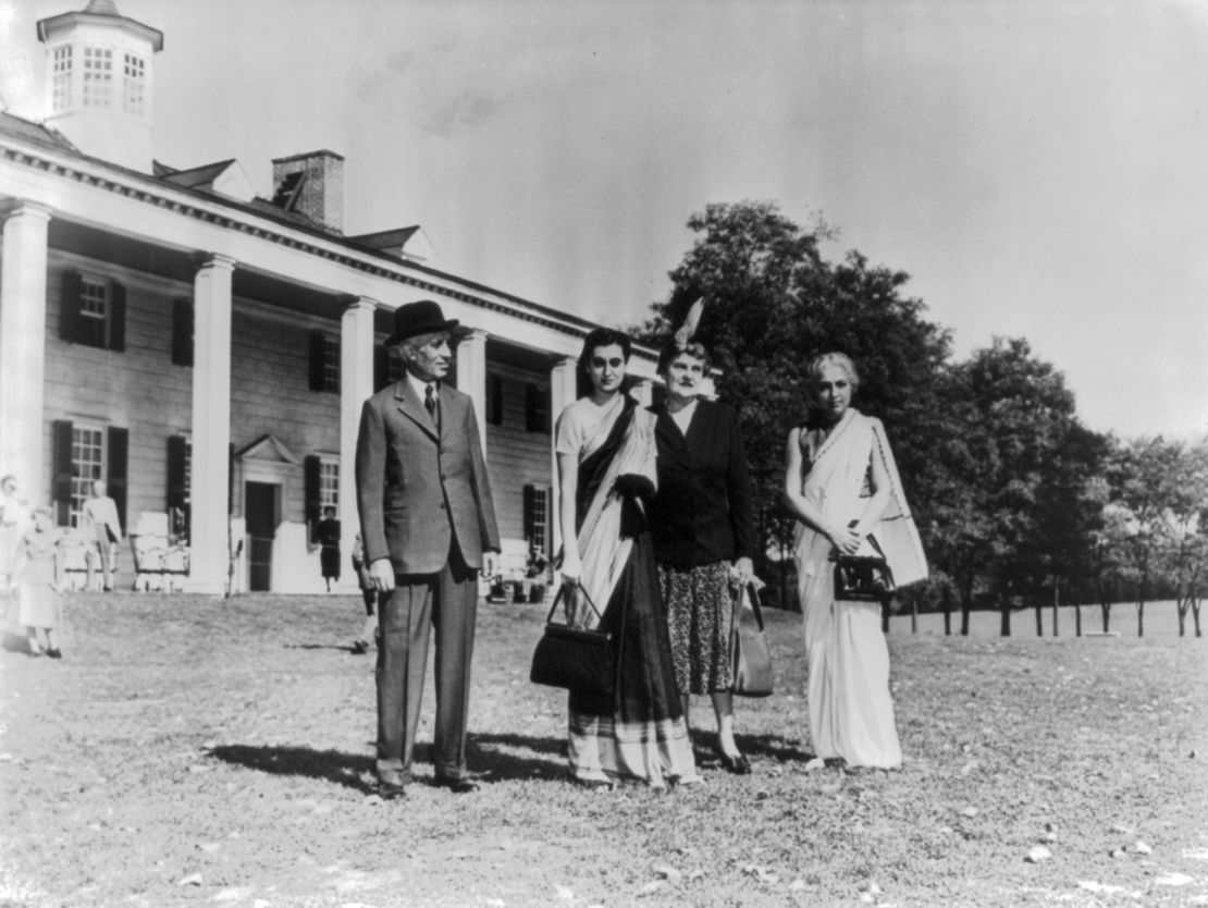 Jawaharlal Nehru Prime Minister of India with his daughter, Indira Gandhi, and his sister at Mount Vernon, 1949. 
