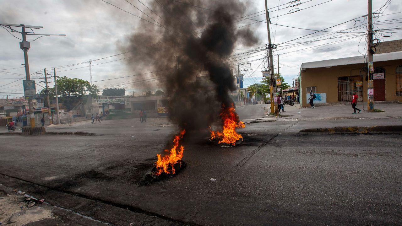 Main roads through the city of Port au Prince are blocked after Sunday's clash between Haitian police and the army in Port au Prince, Haiti February 24, 2020.